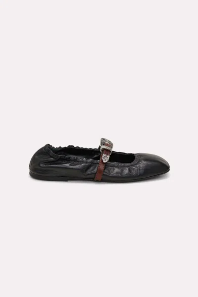 Dorothee Schumacher Square Toe Flats With Western-inspired Buckle Straps In Black