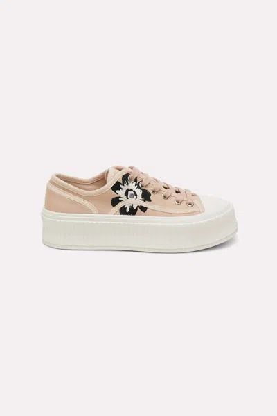 Dorothee Schumacher Cotton Canvas Platform Sneakers With Flower Embroidery In Beige