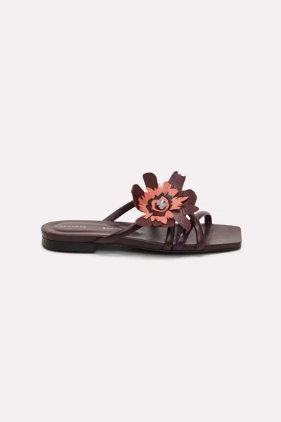 Dorothee Schumacher Square Toe Flat Sandals With Removable Leather Flower In Red
