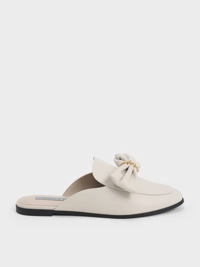 Charles & Keith Chain-link Bow Loafer Mules In Chalk
