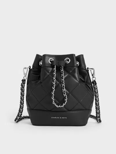 Charles & Keith Quilted Two-way Bucket Bag In Noir