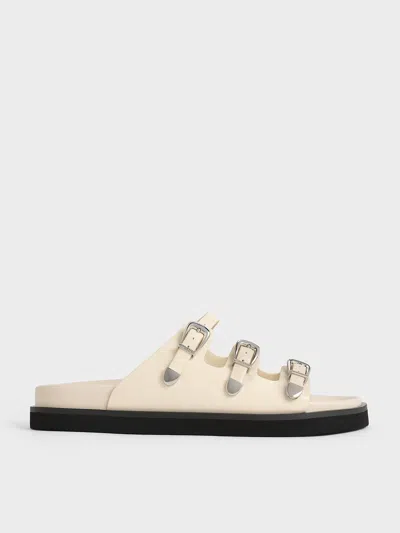 Charles & Keith Buckled Triple-strap Sandals In Chalk