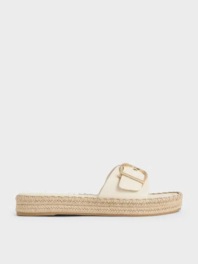 Charles & Keith Buckled Espadrille Sandals In Cream