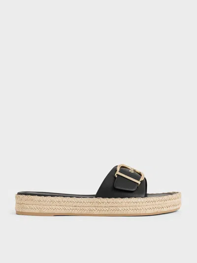 Charles & Keith Buckled Espadrille Sandals In Black