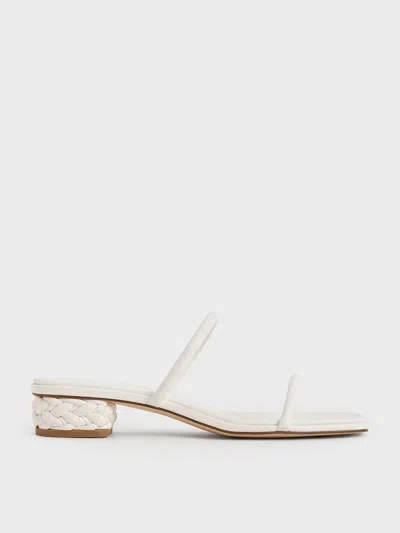 Charles & Keith Double-strap Braided-heel Mules In White