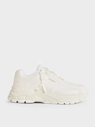 Charles & Keith Lace-up Chunky Sneakers In White