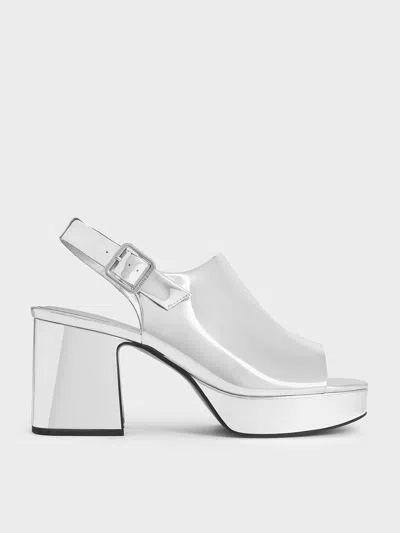 Charles & Keith Metallic Peep-toe Platform Sandals In Silver