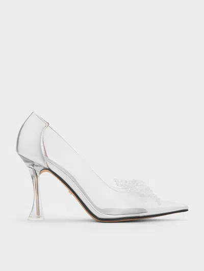 Charles & Keith See-through Beaded Bow Pumps In Clear