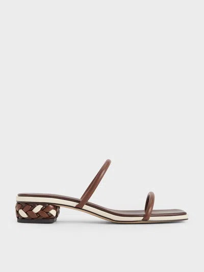 Charles & Keith Double-strap Braided-heel Mules In Brown