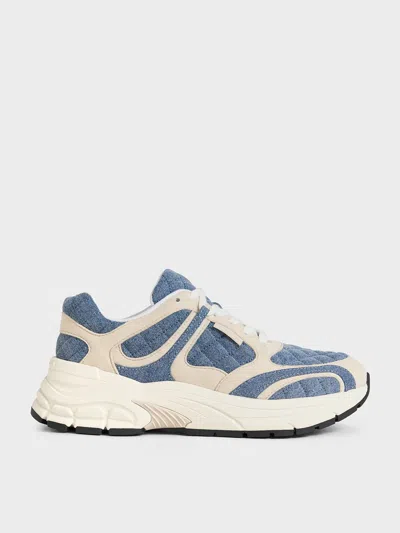 Charles & Keith Denim Quilted Lace-up Chunky Sneakers In Denim Blue