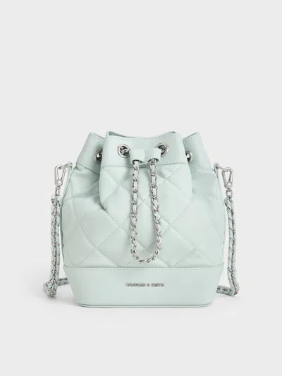 Charles & Keith Quilted Two-way Bucket Bag In Sage Green
