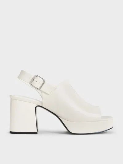 Charles & Keith Peep-toe Platform Sandals In White