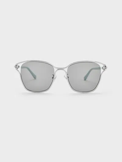 Charles & Keith Recycled Acetate Sculptural-knot Butterfly Sunglasses In Silver