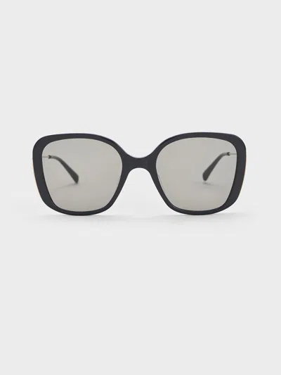 Charles & Keith Recycled Acetate Wide-frame Butterfly Sunglasses In Black