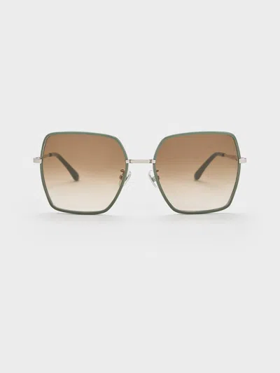 Charles & Keith Recycled Acetate Thin-rim Wide-square Sunglasses In Green
