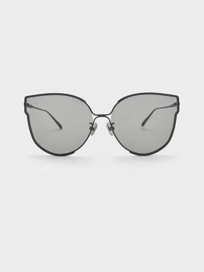 Charles & Keith Thin-rim Butterfly Sunglasses In Noir