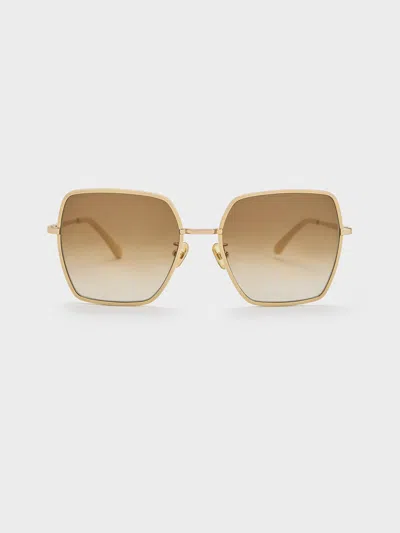 Charles & Keith Recycled Acetate Thin-rim Wide-square Sunglasses In Cream