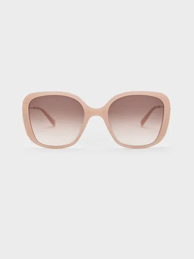 Charles & Keith Recycled Acetate Wide-frame Butterfly Sunglasses In Pink