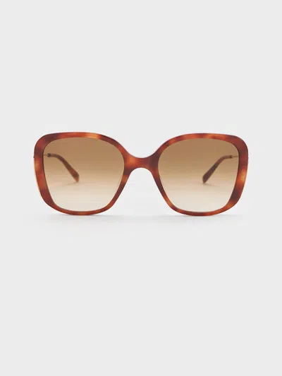 Charles & Keith Recycled Acetate Tortoiseshell-frame Butterfly Sunglasses In T. Shell