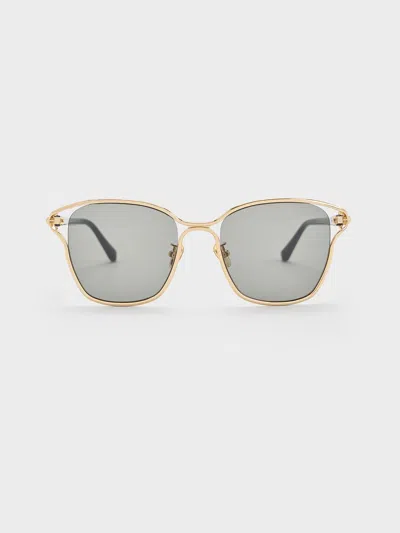 Charles & Keith Recycled Acetate Sculptural-knot Butterfly Sunglasses In Gold