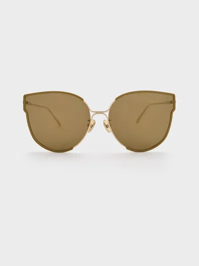 Charles & Keith Thin-rim Butterfly Sunglasses In Khaki