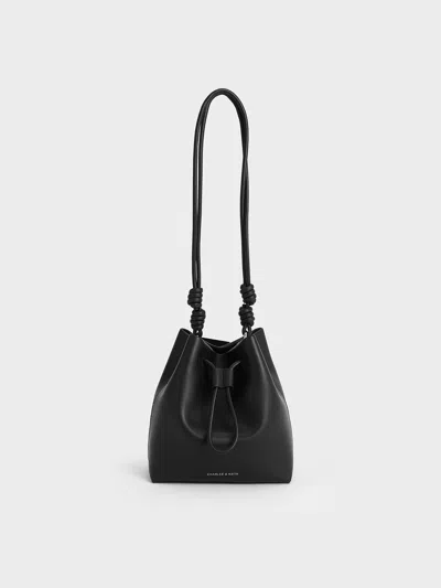 Charles & Keith Leia Knotted Bucket Bag In Noir