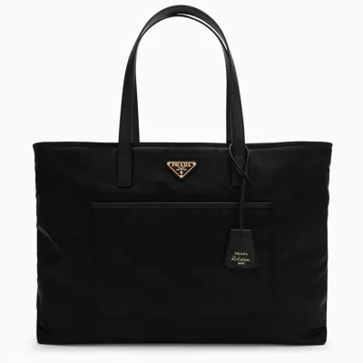 Prada Re-edition 1978 Large Black Re-nylon And Saffiano Shopping Bag