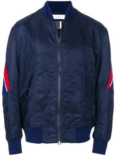 Facetasm Nylon Bomber Jacket W/ Striped Bands In Navy