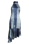 Miaou Womens Treading Blue Karina Abstract-pattern Stretch-satin Mini Dress