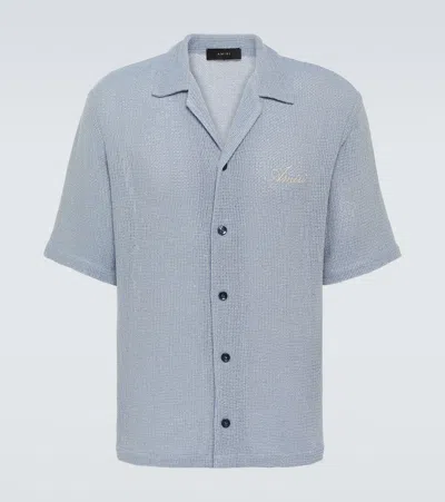 Amiri Cotton-blend Lamé Bowling Shirt In Gray