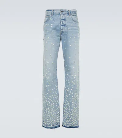 Amiri Floral Straight Jeans In Blue