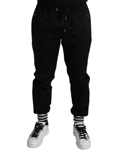 Dolce & Gabbana Sleek Skinny Cotton Jogger Trousers In Black