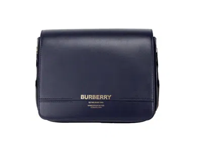 Burberry Grace Small Regency Blue Smooth Leather Flap Crossbody Handbag Purse In Black