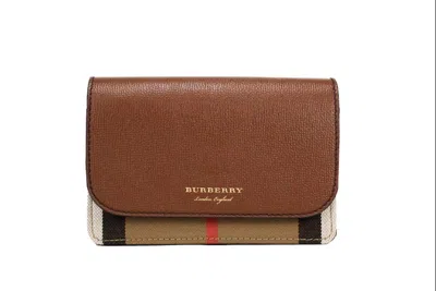 Burberry Hampshire Small House Check Canvas Tan Derby Leather Crossbody Bag In Brown