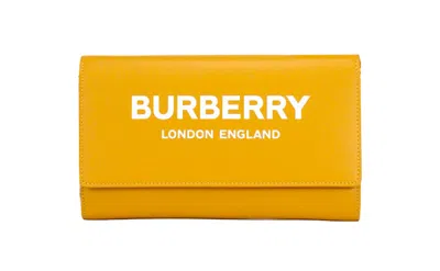 Burberry Hazelmere Printed Logo Leather Light Copper Orange Wallet Crossbody Bag In Yellow