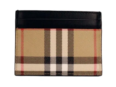 Burberry Sandon Black Canvas Check Printed Leather Slim Card Case Wallet In Brown