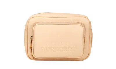 Burberry Small Branded Peach Pink Grainy Leather Camera Crossbody Bag In Neutral