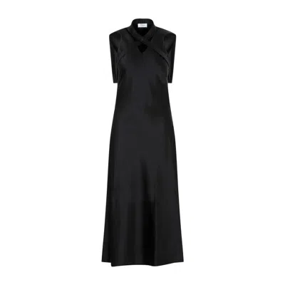 Off-white Buckle-detail Satin Midi Dress In Black