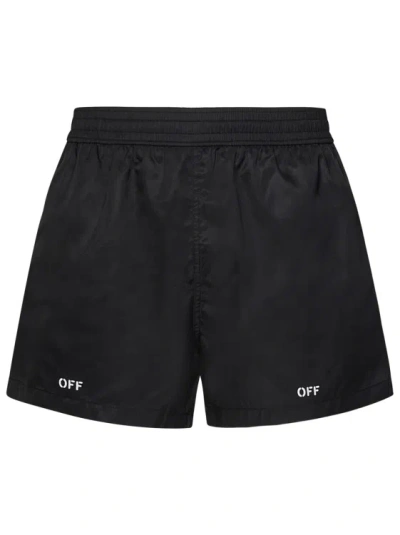Off-white Black Swimsuit Trunks With Contrasting Print In Tech Fabric Man