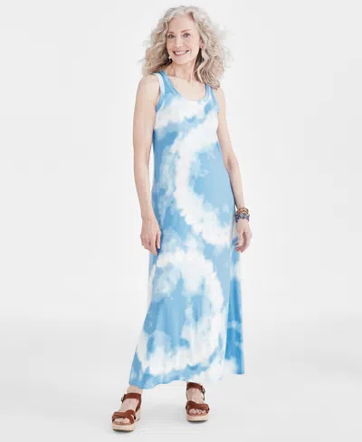 Style & Co Women's Tie-dye Knit Maxi Dress, Created For Macy's In Blue Dye