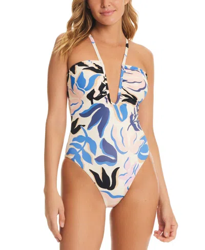 Red Carter Printed U Wire One Piece Swimsuit In Moonstone