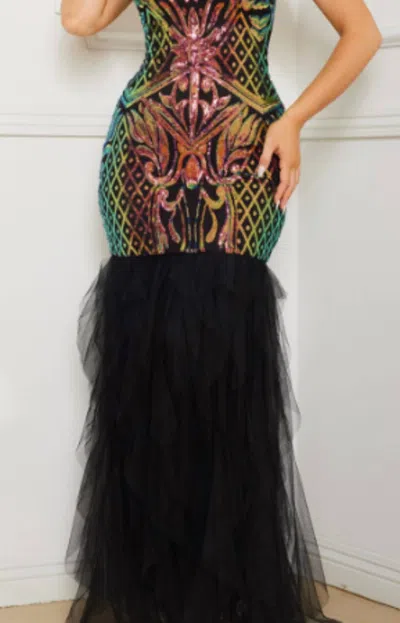 Symphony Iridescent Body Gown In Contrast In Multi