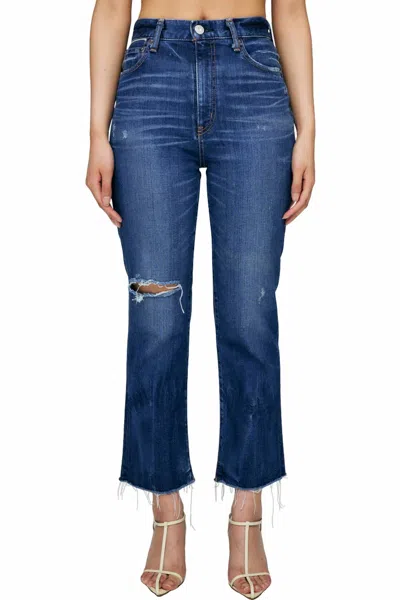 Moussy Rhode Cropped Flare High Rise Jeans In Dark Blue