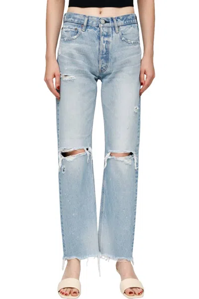 Moussy Odessa Wide Straight Jean In Light Blue