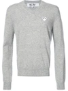 Comme Des Garçons Play V-neck Pullover With White Heart In Grey