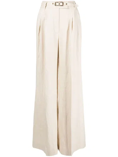 Zimmermann Matchmaker Belted Whipstitched Linen Wide-leg Pants In Ivory