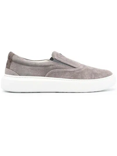 Herno Logo-plaque Suede Trainers In Grey