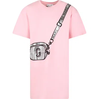 Marc Jacobs Kids' Pink Dress For Girl With Bag Print And Logo