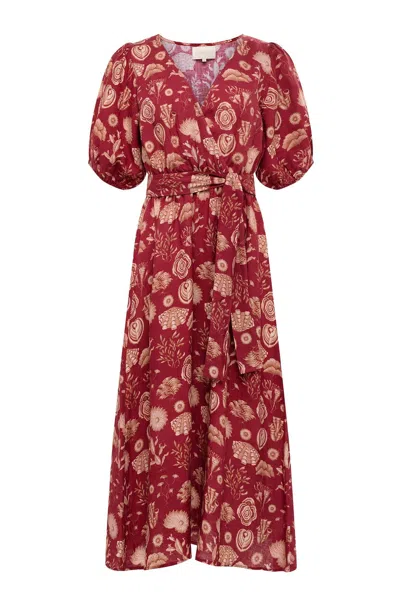 Carolina K Florita Midi Dress In Corals Burgundy In Multi