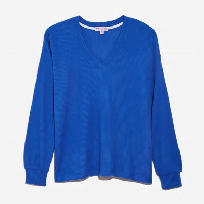 Pj Salvage Waffle Knit Long Sleeve Lounge Top In Royal Blue